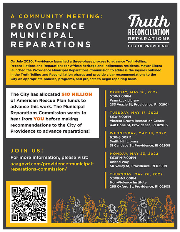 Community Meeting Municipal  Reparations flyer